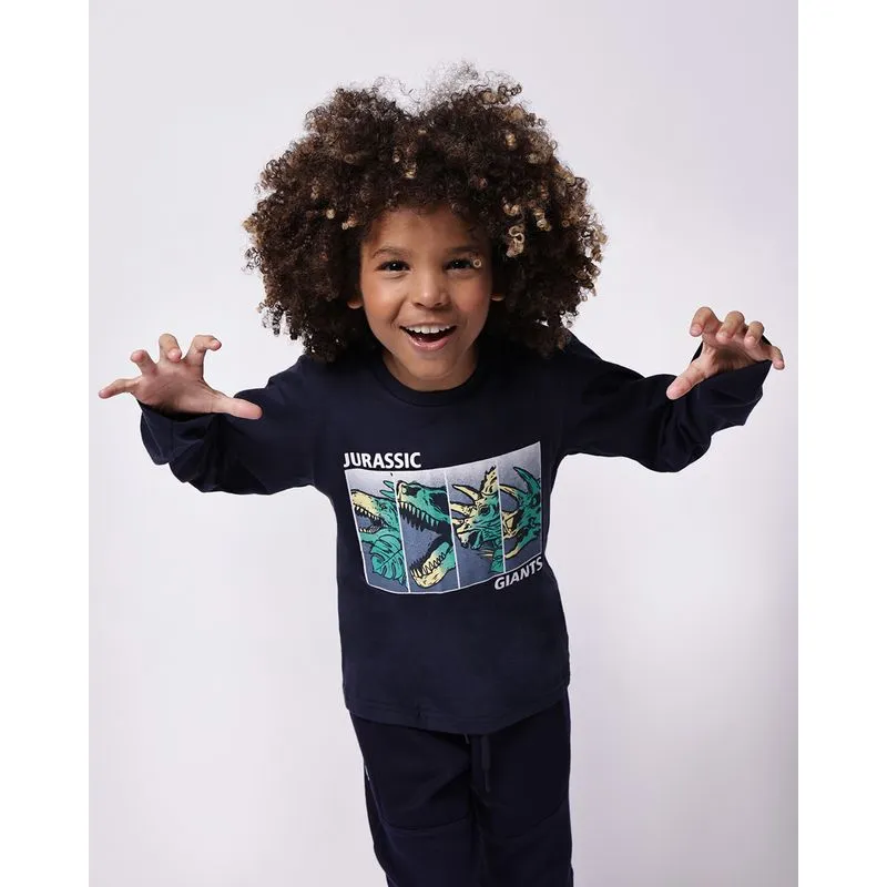 Camiseta Infantil Algodão Dino Manga Longa Marinho 6
