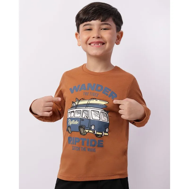 Camiseta Infantil Manga Longa Estampada Marrom 6