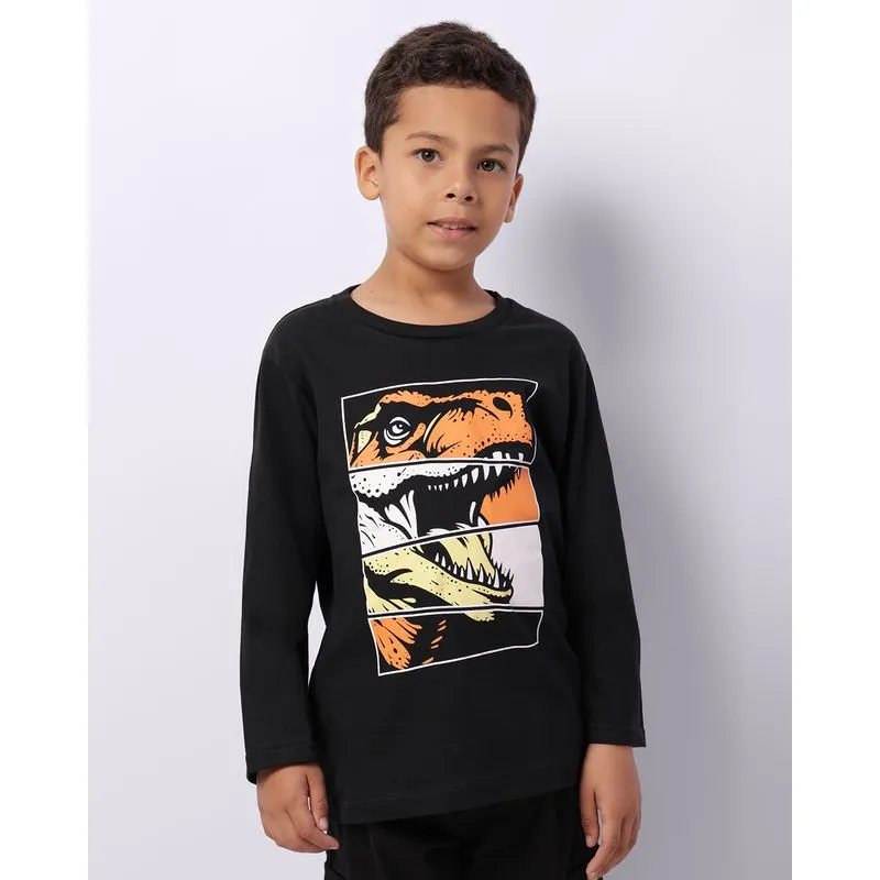 Camiseta Infantil Manga Longa Dinossauro Preta 4