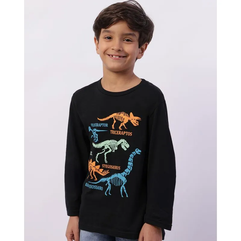 Camiseta Infantil Manga Longa Estampa Dinossauro Preta 8
