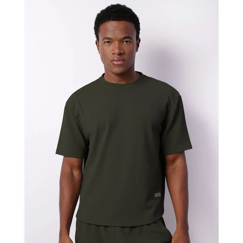 Camiseta Masculina Box Texturizada Manga Curta Verde G