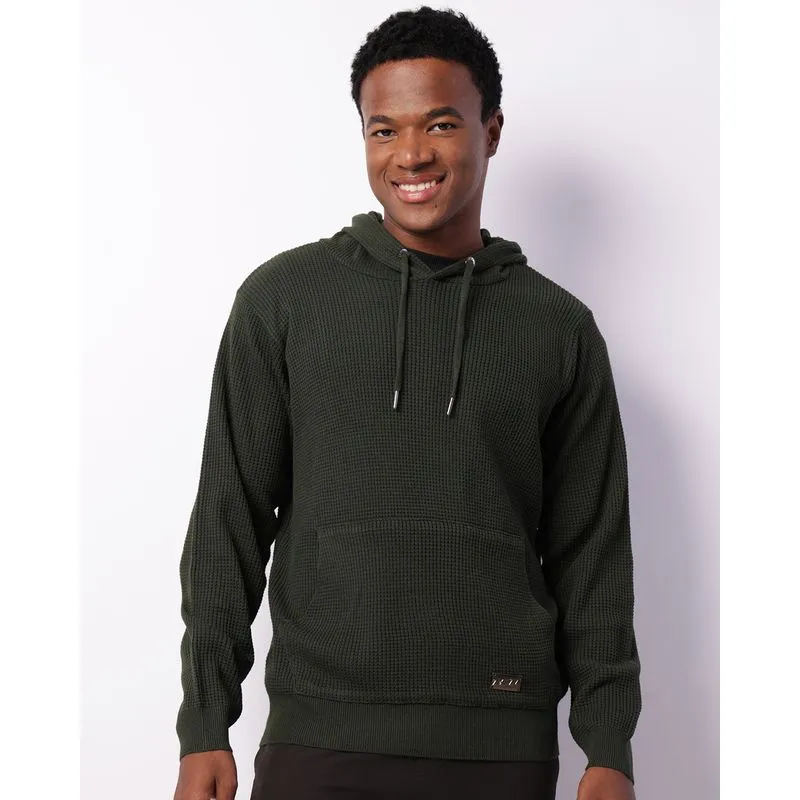 Blusão Masculino Tricô Com Capuz Bolso Canguru Verde P