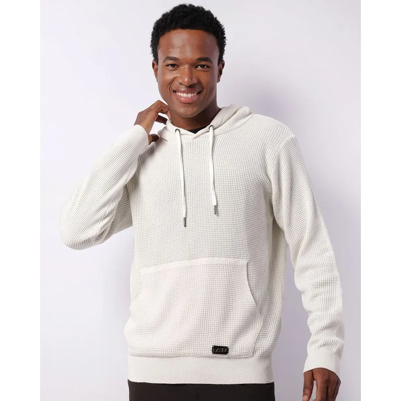 Blusão Masculino Tricô com Capuz Bolso Canguru Off White G