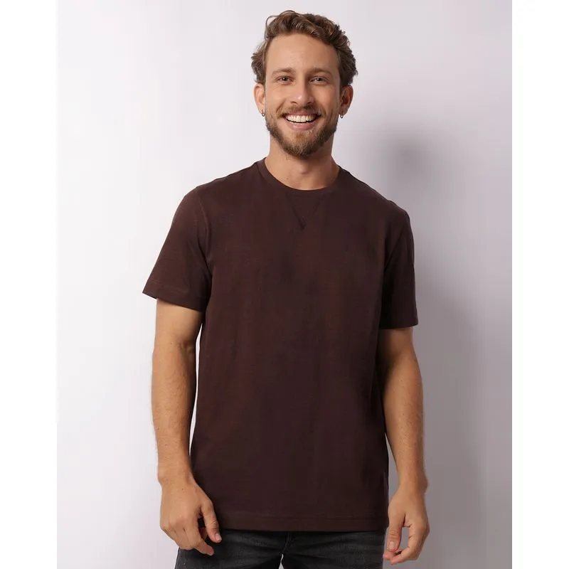 Camiseta Masculina Premium Algodão Peruano Manga Curta Marrom M