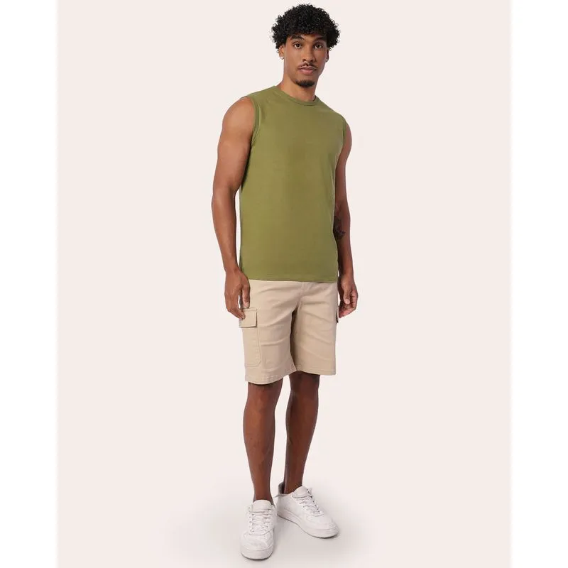 Bermuda Sarja Masculina Reta com Bolsos Cargo Bege GG