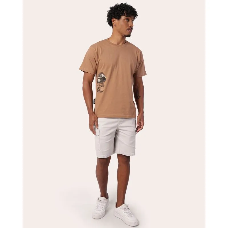 Bermuda Sarja Masculina Reta com Bolsos Cargo Off White P
