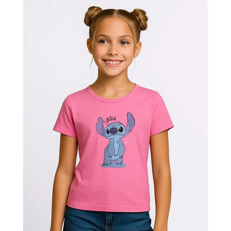 Camiseta Juvenil Algodão Disney Stitch Manga Curta Rosa 12