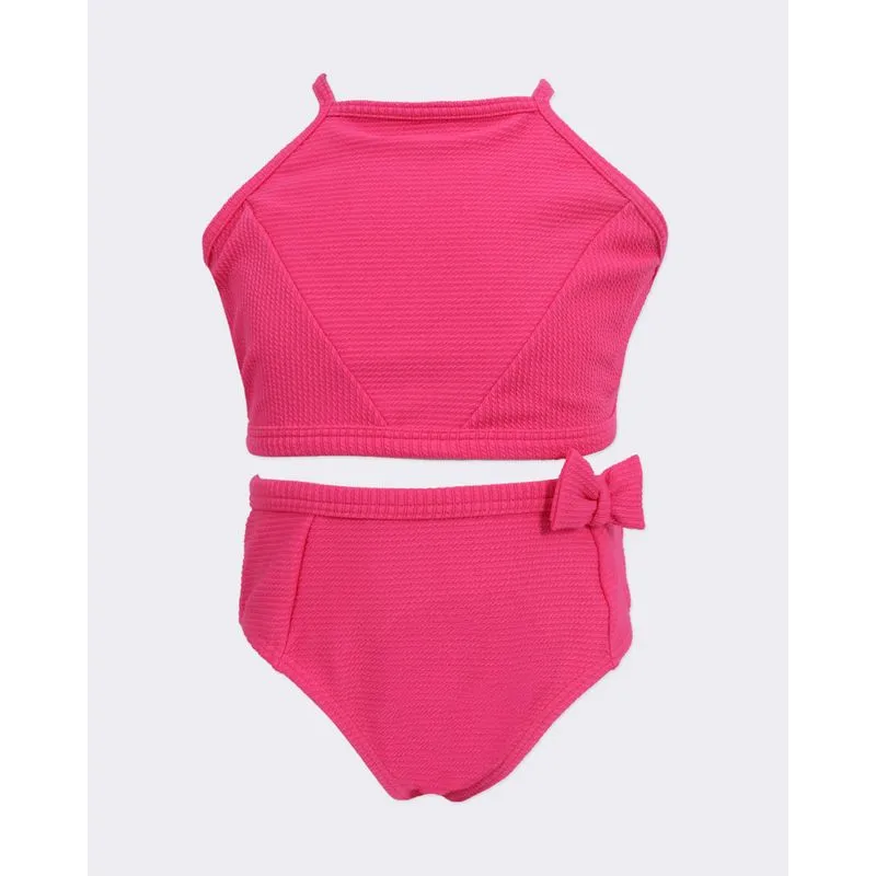 Conjunto Biquíni Infantil Texturizado Com Recortes Rosa 8