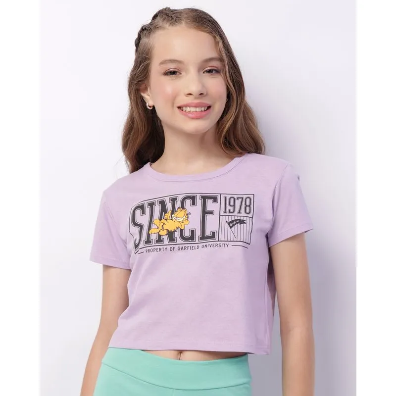 Camiseta Juvenil Cropped Garfield Manga Curta Lilás 10