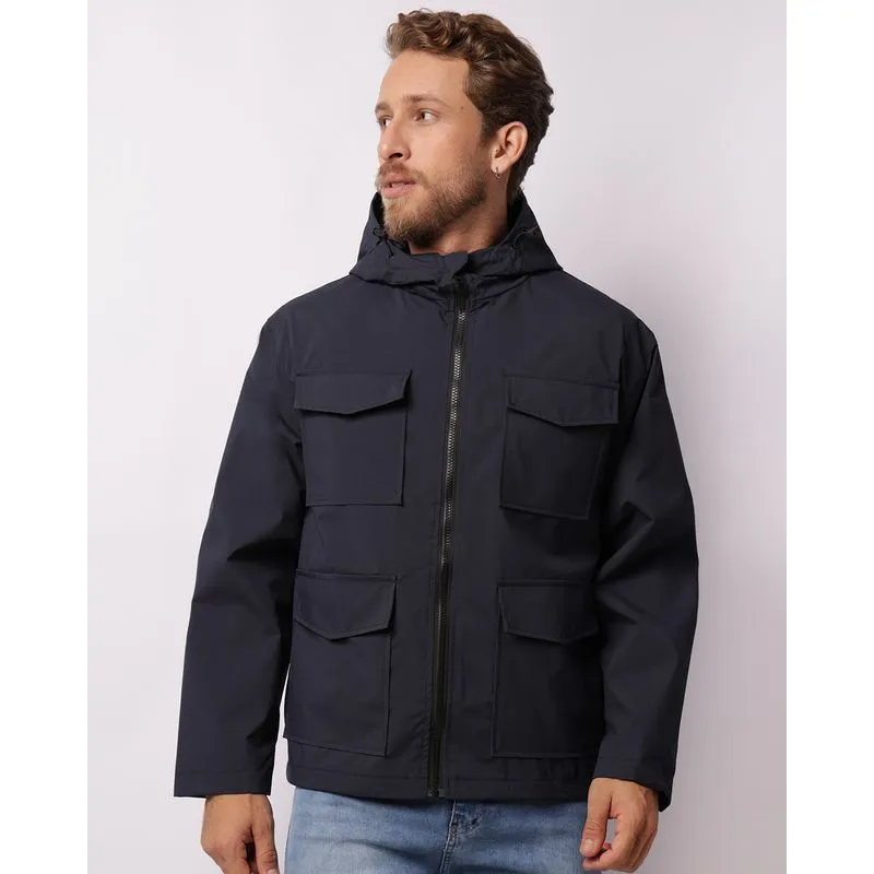 Jaqueta Masculina Corta Vento Com Capuz Marinho G