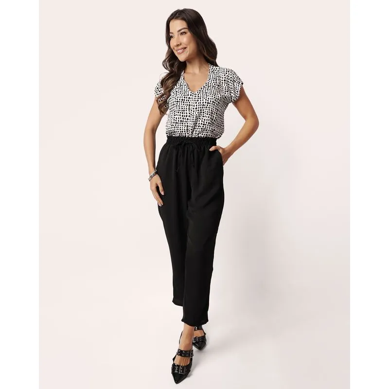 Calça Feminina Reta Com Bolsos Elástico Preta XG