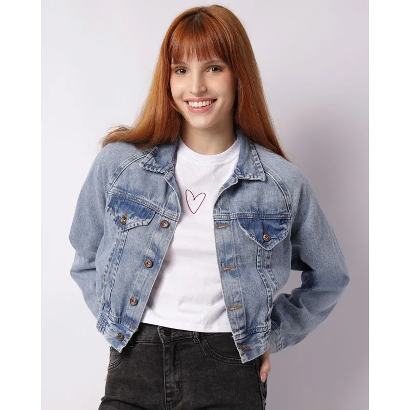 Jaqueta Jeans Feminina Com Elástico Azul M