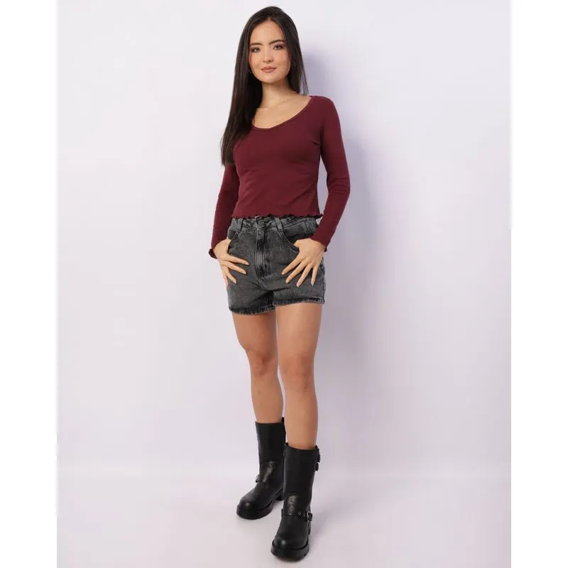 Short Jeans Feminino Com Strass Bolsos Preto 40