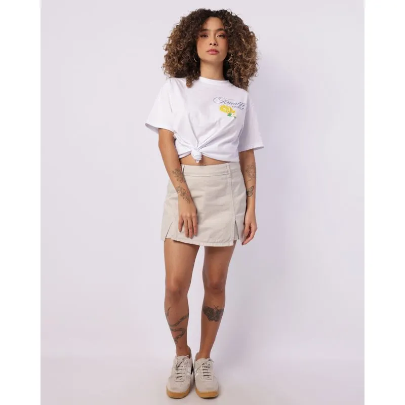 Short Saia Sarja Feminino com Fendas Bege 34