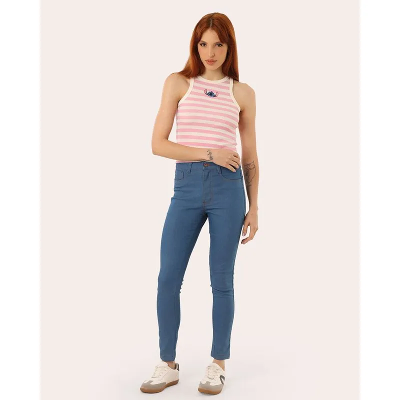 Calça Jeans Feminina Skinny Pespontada Azul Claro 40