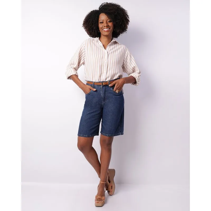 Bermuda Jeans Feminina Com Cinto Azul 44