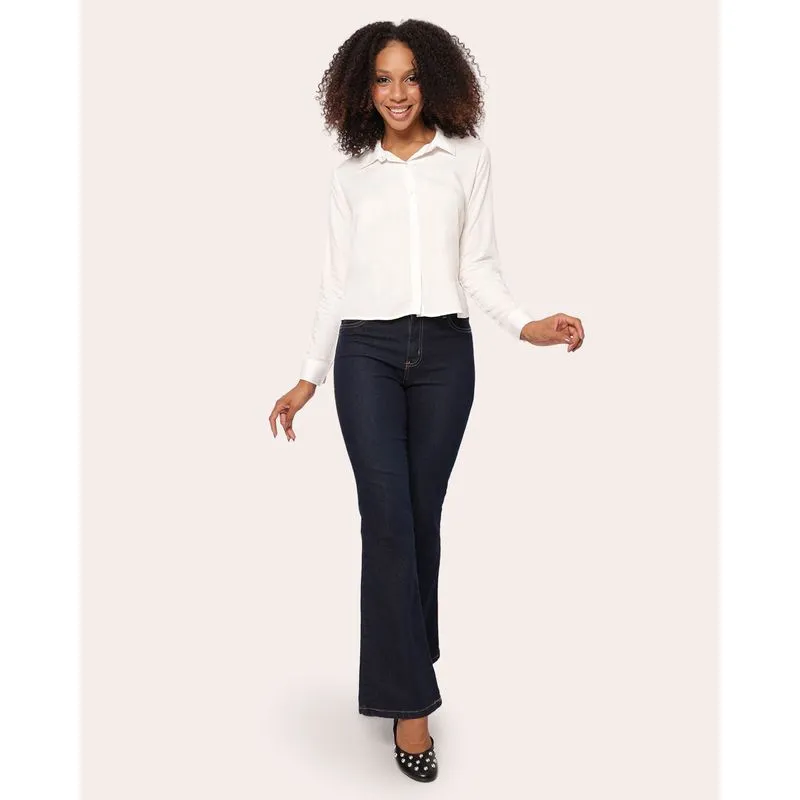 Calça Jeans Feminina Flare com Bolso Azul 40