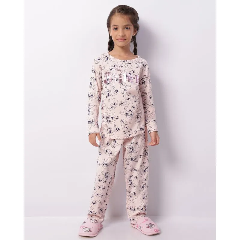 Pijama Infantil Longo Disney Stitch Estampa Foil Rosa 10