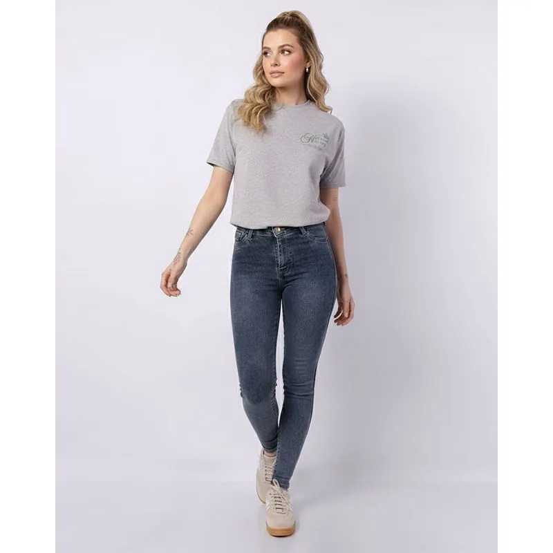 Calça Jeans Feminina Levanta Bumbum Skinny Marmorizada Azul 44