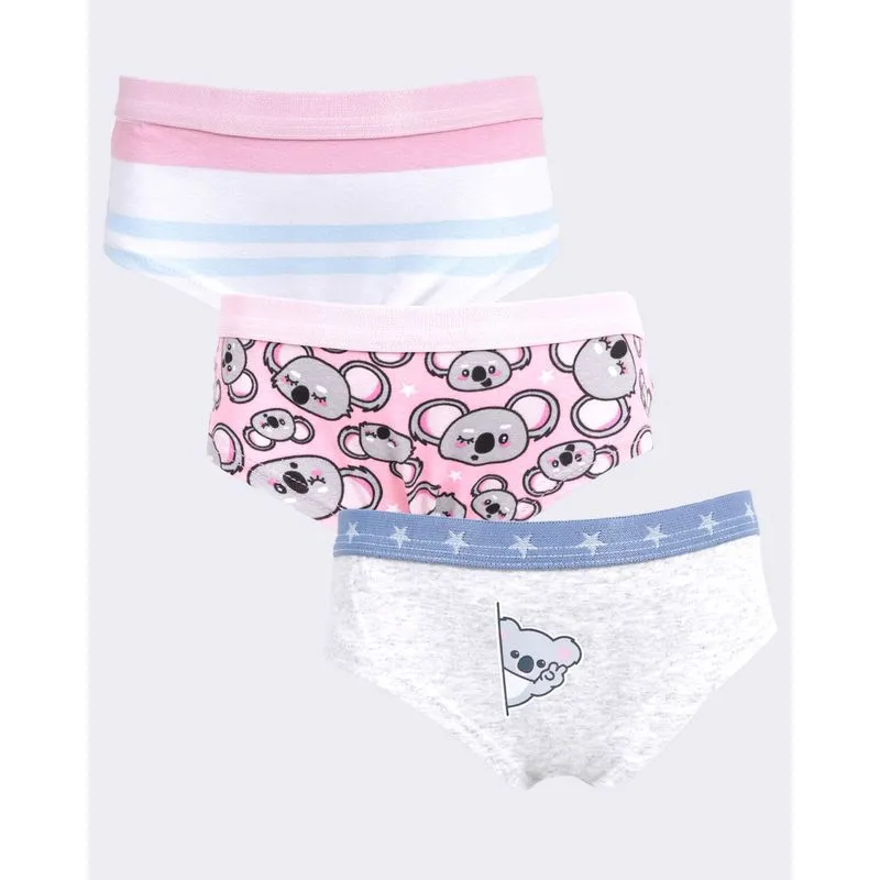 Kit 3 Calcinhas Infantil Biquíni Estampa Coala Rosa Cinza E Branca 6