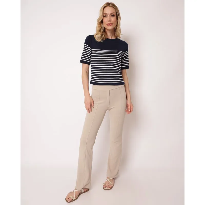 Calça Feminina Flare Crepe com Recortes Bege M