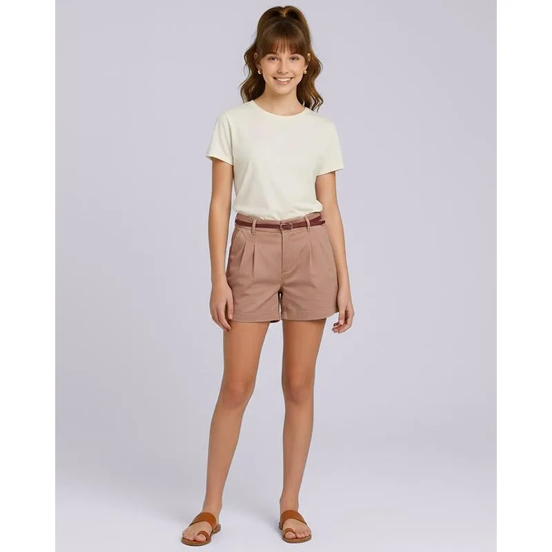 Shorts Sarja Juvenil com Cinto Bege 16