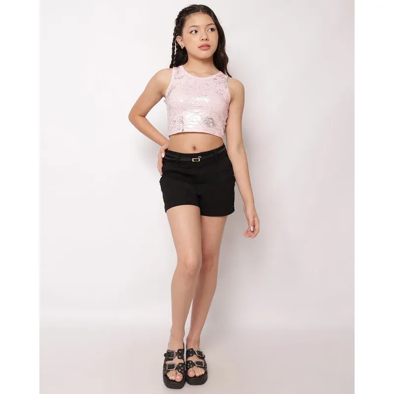 Short Sarja Infantil Curto com Cinto Preto 12