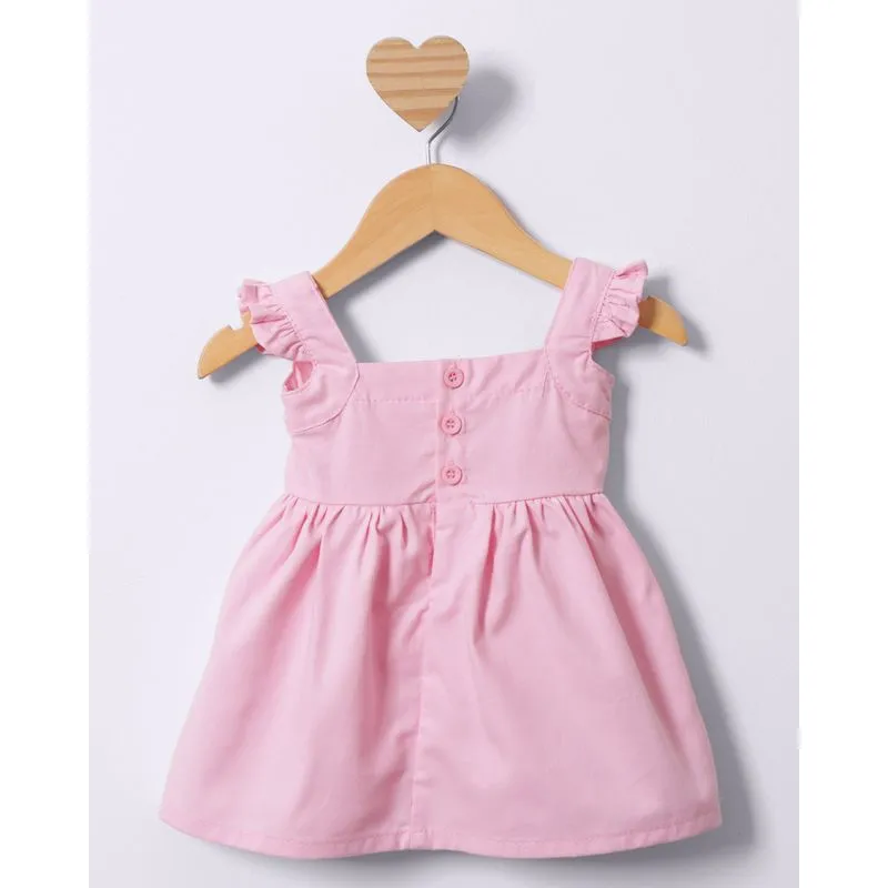 Vestido Jeans Bebê Curto Alça Babado Rosa M
