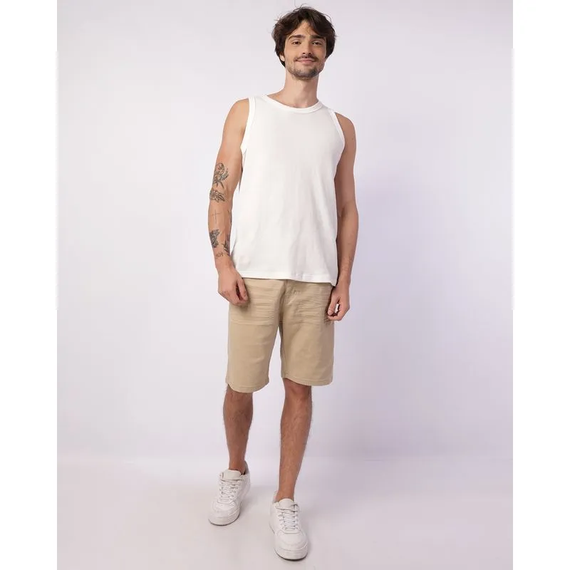 Bermuda Sarja Masculina Reta com Bolsos Bege 42