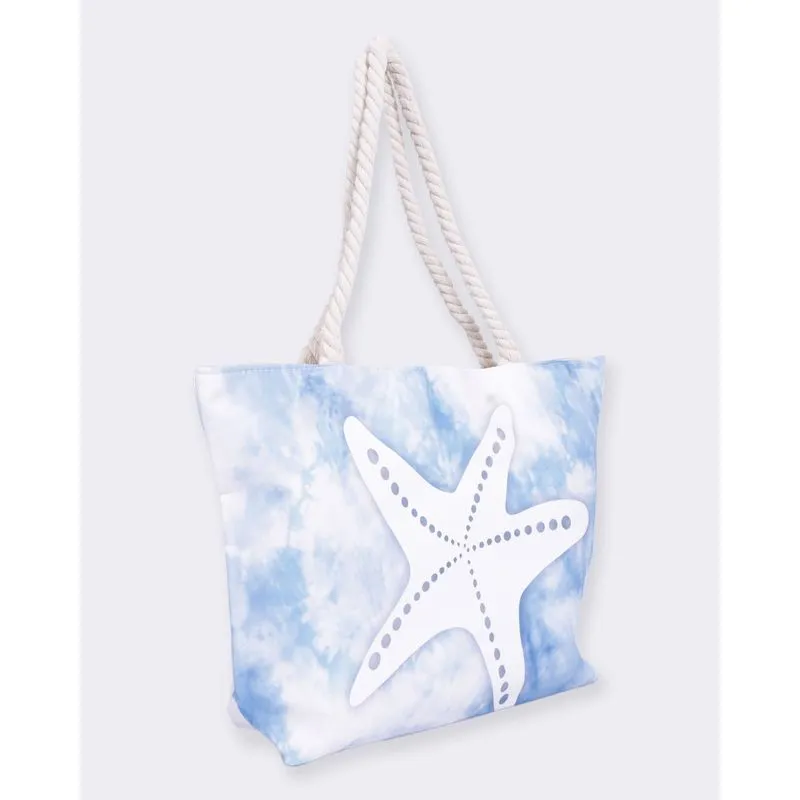 Bolsa De Praia Feminina Tote Bag Estampa Estrela Do Mar Azul UN