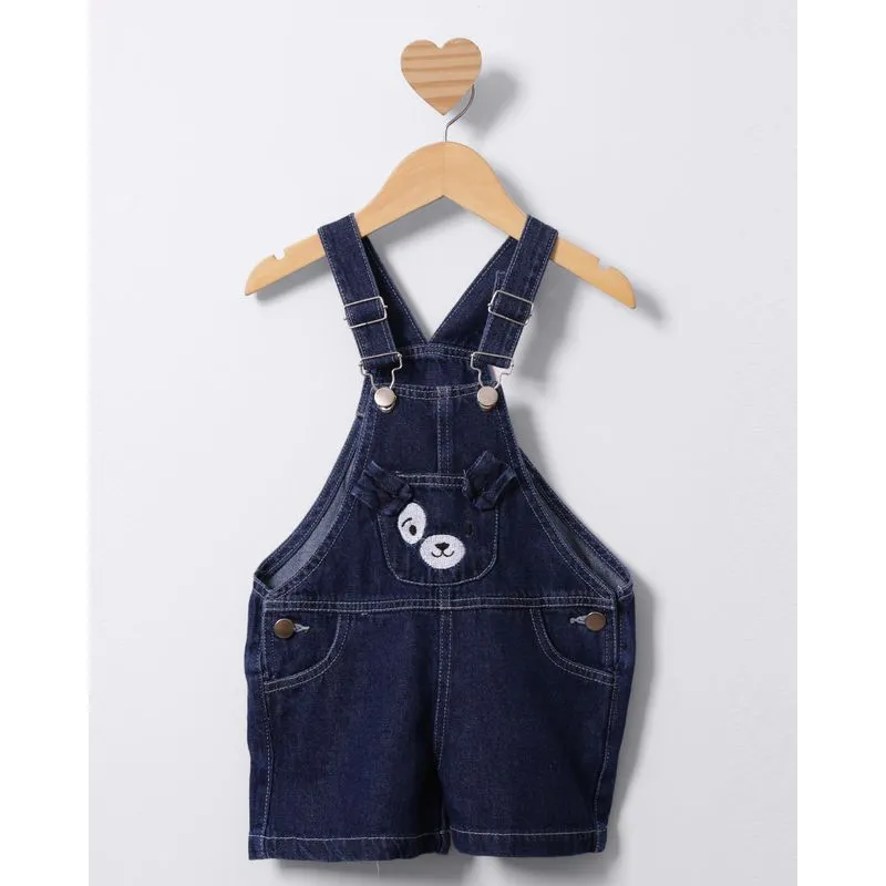 Jardineira Jeans Bebê Bordado Com Bolsos Azul 3