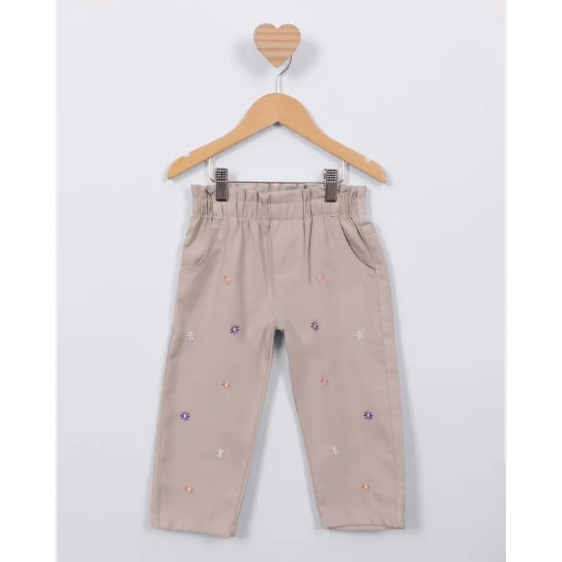 Calça Bebê Sarja Clochard Bordada Bege 2