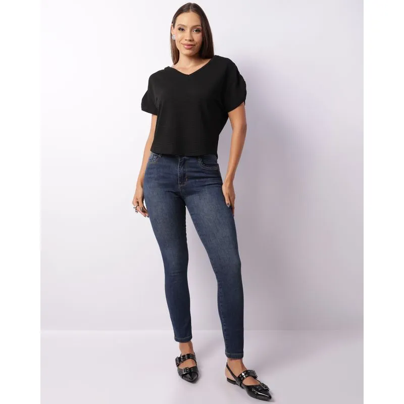 Calça Jeans Feminina Skinny Com Bolsos Azul 46