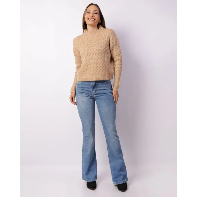 Calça Jeans Feminina Flare Cintura Alta Azul 48