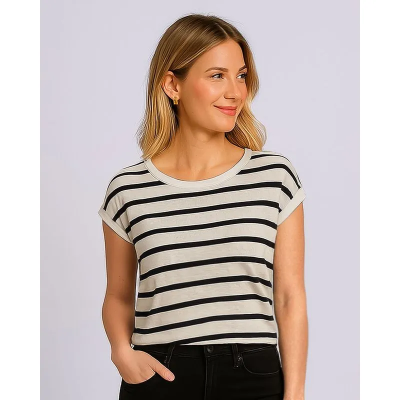 Blusa Feminina Viscose Estampada Listrada Off White P