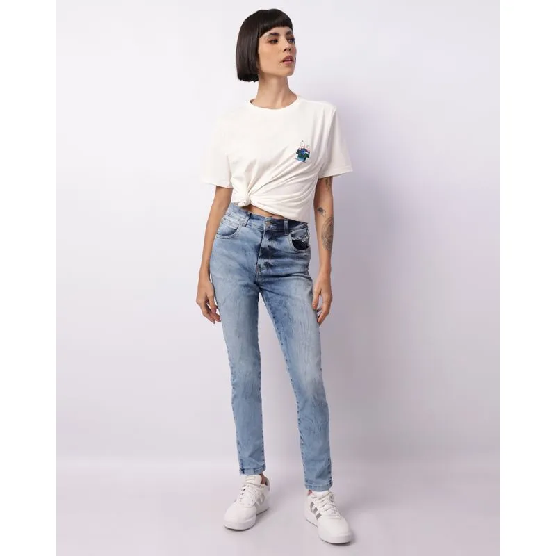 Calça Jeans Feminina Vizzy Cigarrete Corrente Azul 38