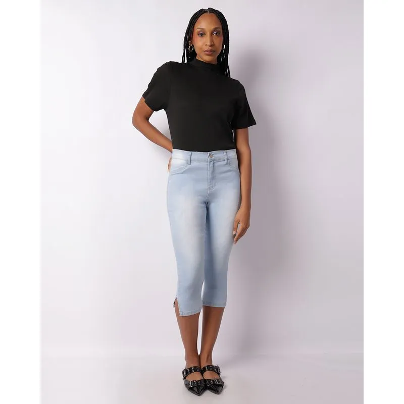 Calça Jeans Feminina Vizzy Capri Estonada Azul 48