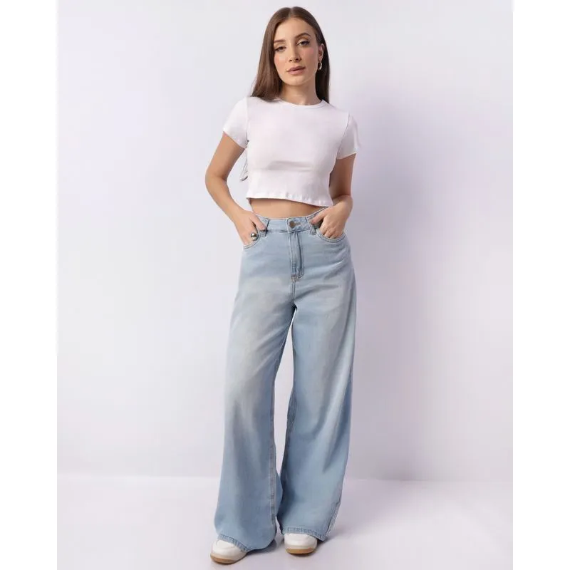 Calça Jeans Feminina Wide Leg Azul 34