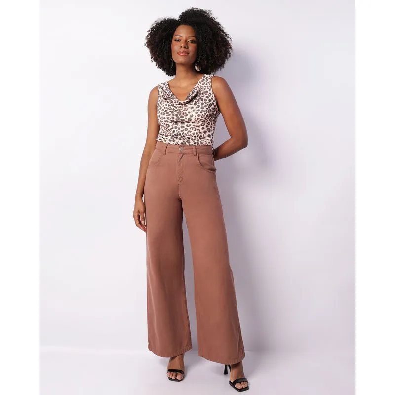 Calça Sarja Feminina Pantalona Marrom 42
