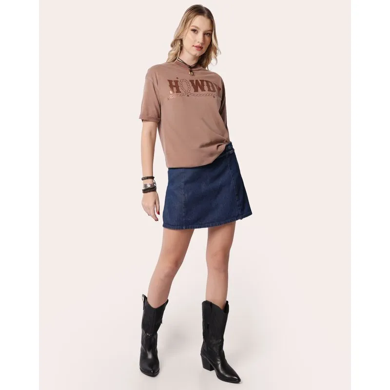 Short Saia Jeans Feminino com Cinto Azul 38