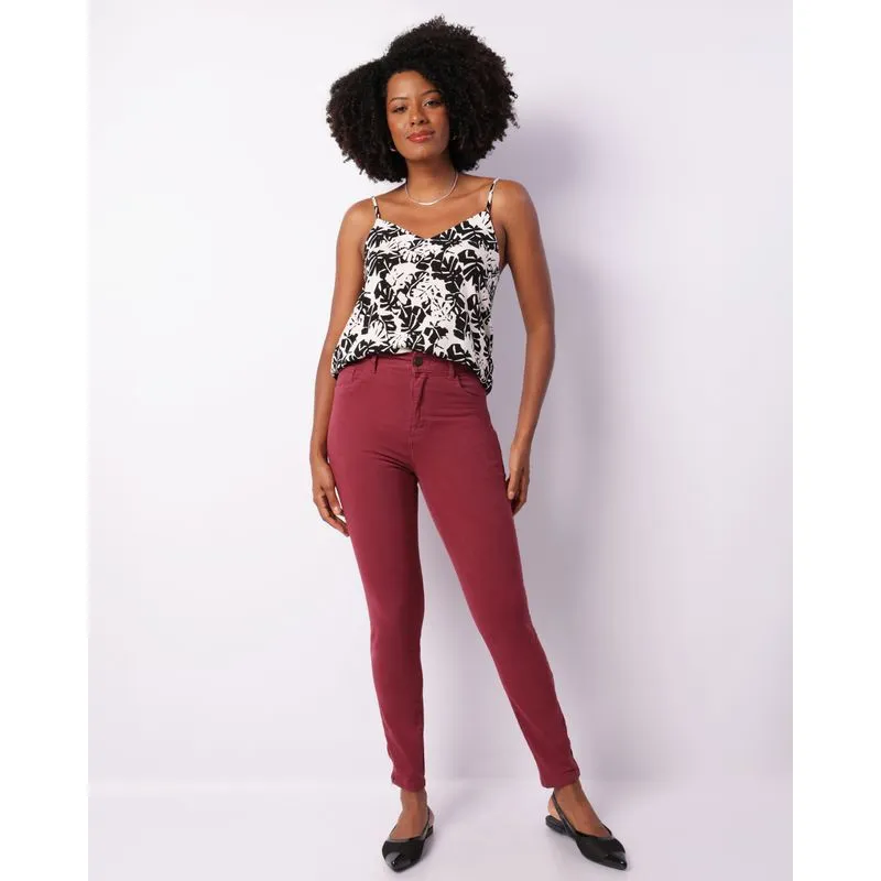 Calça Sarja Feminina Skinny Zíper Lateral Vinho 48