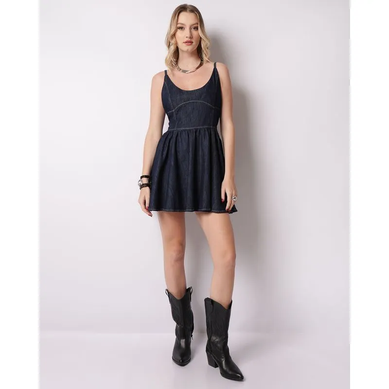 Vestido Jeans Feminino Curto Azul Escuro G