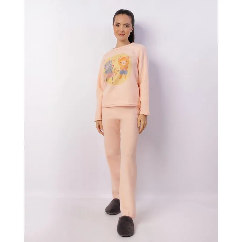 Pijama Feminino Longo Soft Com Estampa Laranja P