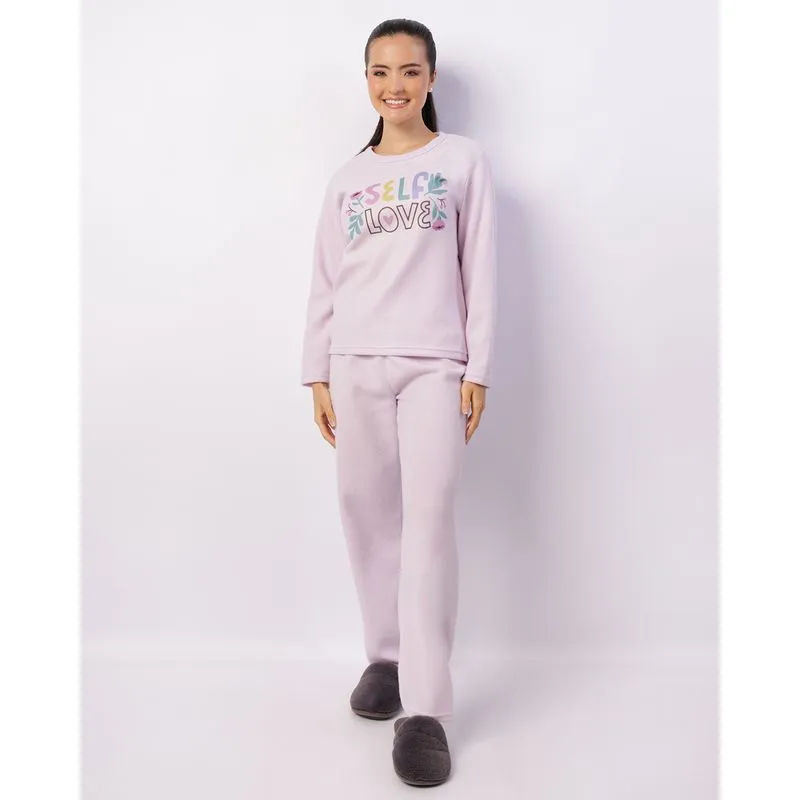 Pijama Feminino Longo Soft Com Estampa Lilás P