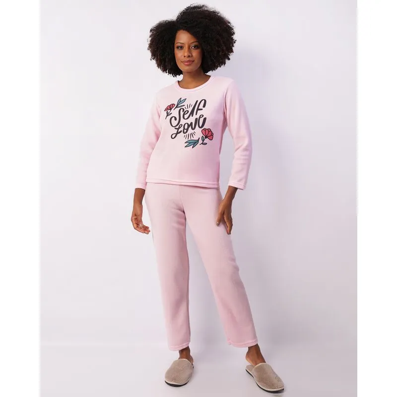 Pijama Feminino Longo Soft Estampa Frontal Rosa G