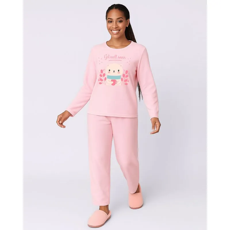 Pijama Feminino Longo Soft com Estampa Rosa G