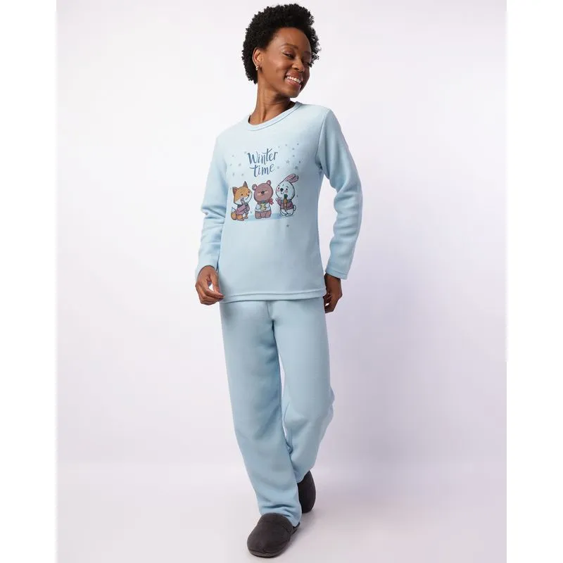 Pijama Feminino Longo Soft com Estampa Azul P