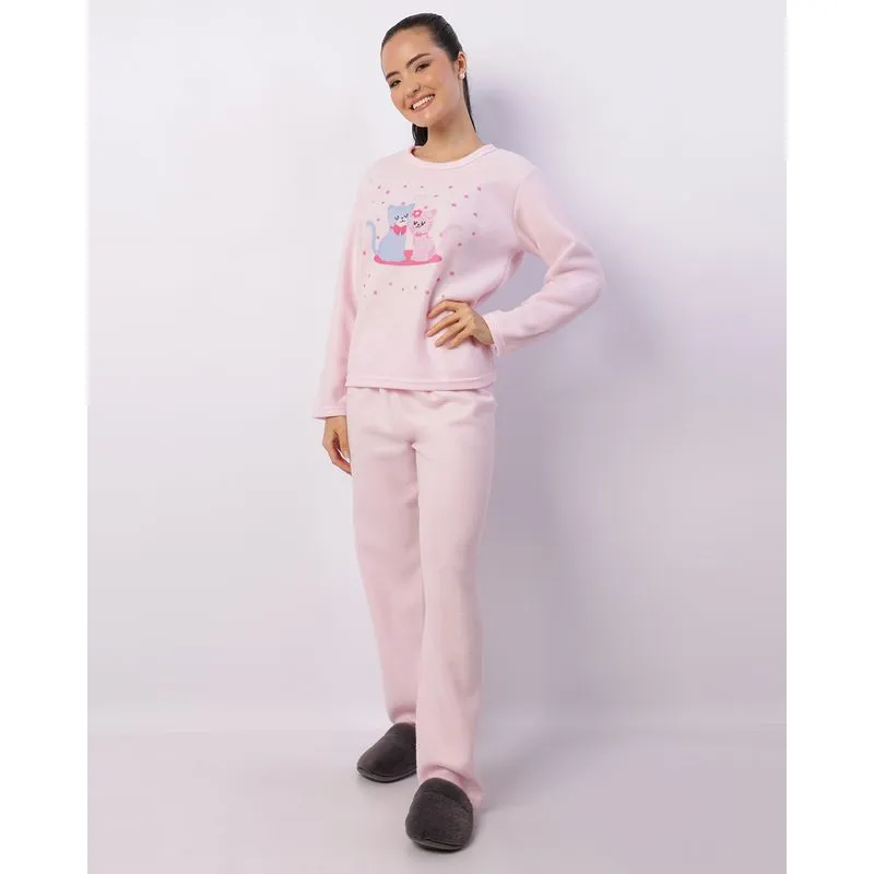 Pijama Feminino Longo Soft Com Estampa Rosa M