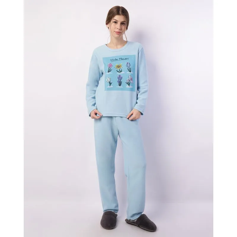 Pijama Feminino Longo Soft com Estampa Azul P