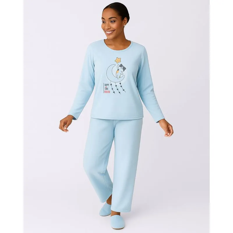 Pijama Feminino Longo Soft com Estampa Azul GG